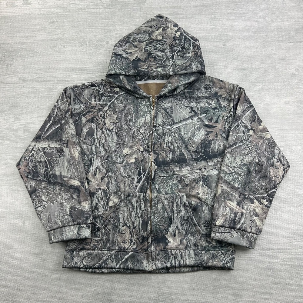 Vintage Camo Realtree Full Zip Sweatshirt Size Medium Brown Hoodie Cyber Grunge